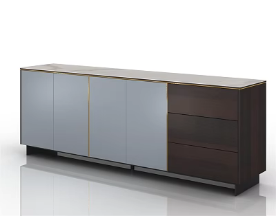 Modern Sideboard With Gray And Dark Brown Panels Sleek Design And Metal Trim 3d model
