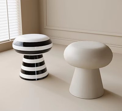 Modern Mushroom Shaped Stools With Black White Stripes And Cream Round Top 3d model