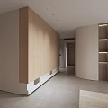 Minimalist Living Dining Room with Beige Sofa Coffee Table Fireplace Large Windows and Natural Light