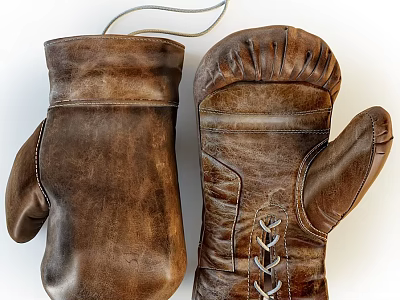 Brown Leather Boxing Gloves with Stitching and Lace-up Design for Sports Training 3d model