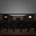 Formal Courtroom Interior Design With Judge's Bench And Audience Seats