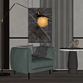 Modern Light Blue Single Sofa With Striped Wallpaper Floor Lamp Side Table And Artwork 3d model