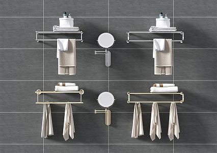 Modern Towel Rack Bathroom Partition Storage Towel Mirror Round Mirror Storage Rack Hardware 3d model