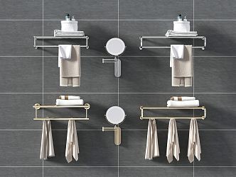 Modern Towel Rack Bathroom Partition Storage Towel Mirror Round Mirror Storage Rack Hardware 3d model