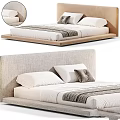 Minimalist Modern Bed With Upholstered Headboard Neutral Pillows And Knit Blanket