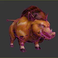 Vibrant Orange Boar with Red Mane White Tusks and Small Tail in 3D Design