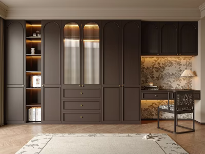 Elegant Dark Wardrobe Design With Glass Doors Storage Drawers And Built In Lighting 3d model