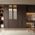 Elegant Dark Wardrobe Design With Glass Doors Storage Drawers And Built In Lighting