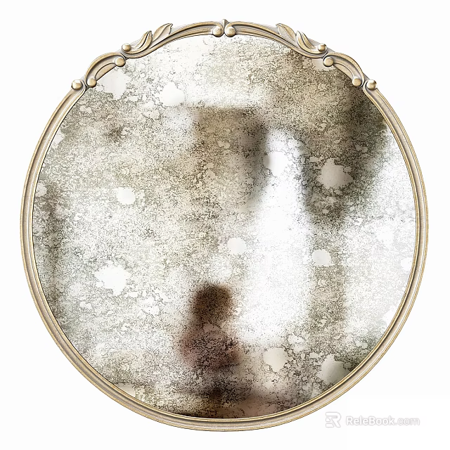 Vintage Oval Mirror With Gold Decorative Frame And Distressed Texture 3d model 