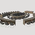 Circular Conference Table With Multiple Seats Wooden Surface And Central Area For Meetings