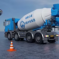 Blue And White Concrete Mixer Truck China Railway Group With Traffic Cones Spherical Road Sign