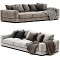 Modern Gray Sectional Sofa With Multiple Cushions And Cozy Blankets 3d model