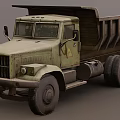 Vintage Green Functional Dump Truck With Large Tires And Open Cargo Bed