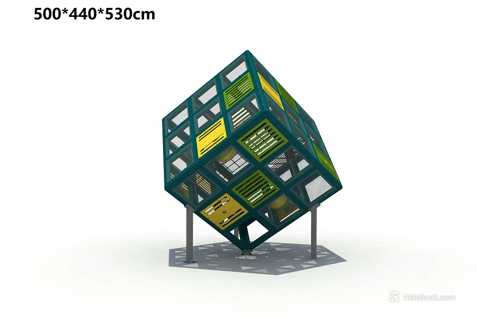 Interactive Green Cube Playground Equipment With Grid Design And Colorful Climbing Panels For Kids 3d model 