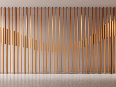 Modern Wooden Room Divider Interior Design With Vertical Slats And Wavy Pattern 3d model