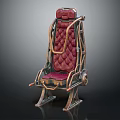 Vintage Industrial Leisure Chair With Red Padded Seat Metal Frame And Ornate Backrest