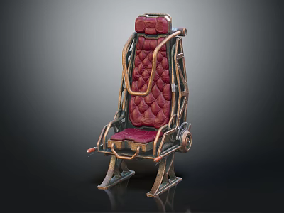 Vintage Industrial Leisure Chair With Red Padded Seat Metal Frame And Ornate Backrest 3d model