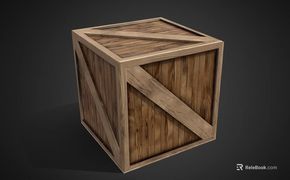 Wooden Cube Crate With Cross Wooden Straps And Natural Wood Grain Texture 3d model 