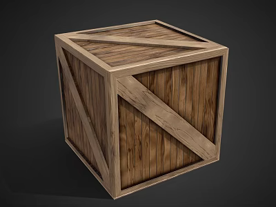 Wooden Cube Crate With Cross Wooden Straps And Natural Wood Grain Texture 3d model