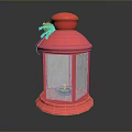 Pink Decorative Lantern With Red Top Green Ornament And White String Lights