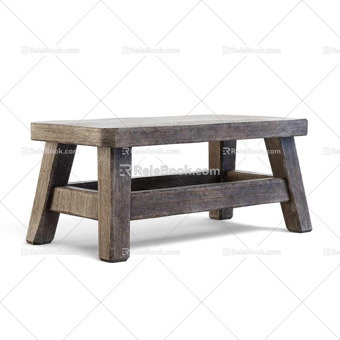 Old Wooden Stool Low Stool Antique Wooden Stool 3d model