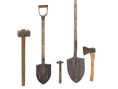 Essential Agricultural Equipment Including Shovels Hammers Axes And Hand Tools 3d model