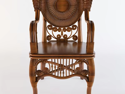 Traditional Wooden Armchair With Circular Rattan Back And Carved Armrests Ornate Legs 3d model