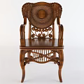 Traditional Wooden Armchair With Circular Rattan Back And Carved Armrests Ornate Legs