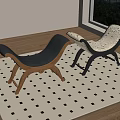 Modern Sofa Stools In Black And Patterned Design On Checkered Rug With Wooden Floor