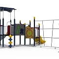 Kids Playground With Yellow Slides Climbing Frames And Shaded Canopy Structure