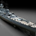 Military Battleship With Gray Hull Red Main Deck Multiple Turrets Large Guns And Detailed Design