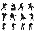Multiple People Silhouette Art With Diverse Action Poses And Combat Stances 3d model