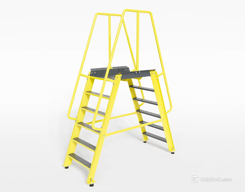Yellow Double Sided Step Ladder With Sturdy Steps And Handrails For Household Use 3d model 