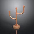 Stylish Copper Candle Holder With Three Arms And Wooden Base
