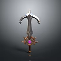 Fantasy Style Sword With Metallic Blade Curved Guard And Pink Gemstone Decoration