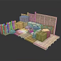 Modern Outdoor Defense Scene With Wooden Fences Sandbags Crates And Wooden Planks Platform