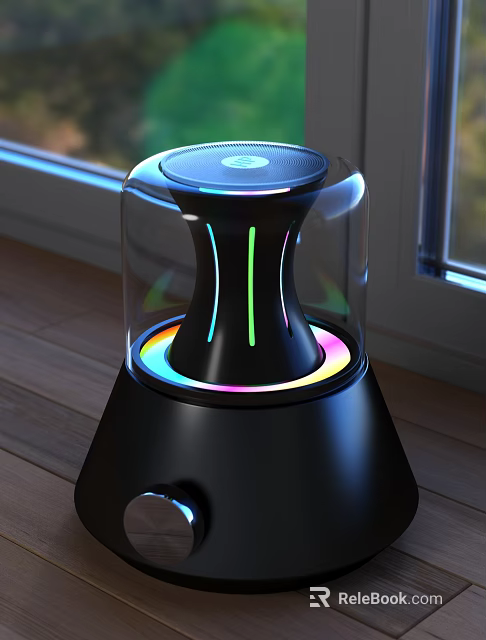 Modern Black Decorative Light With Transparent Casing And Colorful LED Lights On Wooden Floor 3d model 