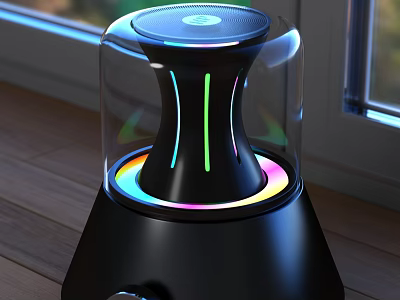 Modern Black Decorative Light With Transparent Casing And Colorful LED Lights On Wooden Floor 3d model