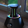 Modern Black Decorative Light With Transparent Casing And Colorful LED Lights On Wooden Floor