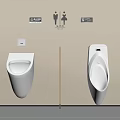 Modern White Wall Mounted Urinals in Public Restroom With Toilet Signs