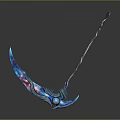 Fantasy Scythe With Blue Blade Red Purple Accents Curved Handle And Glossy Finish