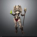 Fantasy Female Character Design With Twin Ponytails Horns Skull Staff And Green Flame