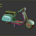 Vintage Turquoise Scooter With Brown Leather Seat And Classic Retro Design