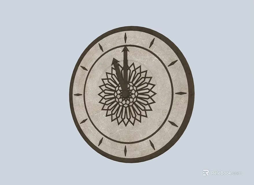 Modern Round Dial Clock With Sunflower Pattern Black Hands Light Gray Face Design 3d model
