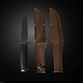 Vintage Handcrafted Knife Weapon With Intricate Carved Leather Sheaths And Metal Accents