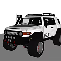 White FJ Style Off Road Vehicle With Roof Rack Large Tires And Front Round Headlights