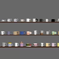 Colorful Mugs With Various Designs Arranged On Wall Shelves