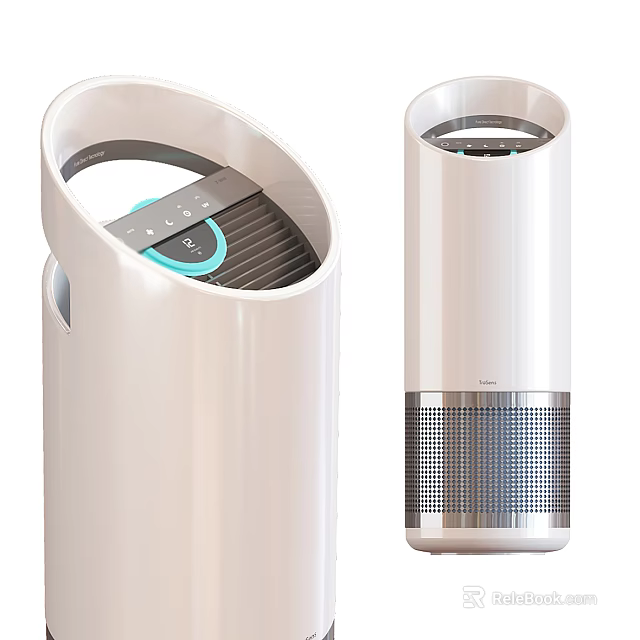 Modern White Air Purifiers With Control Panel And Grille Design 3d model 