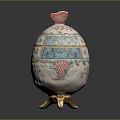 Elegant Decorative Ornament Set with Pink Blue Floral Patterns White Body and Golden Stand Base
