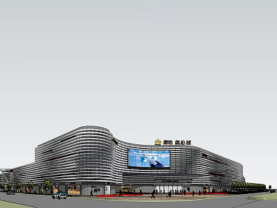 Modern Commercial Complex Exterior With Glass Curtain Wall Large Digital Screen And Urban Plaza 3d model